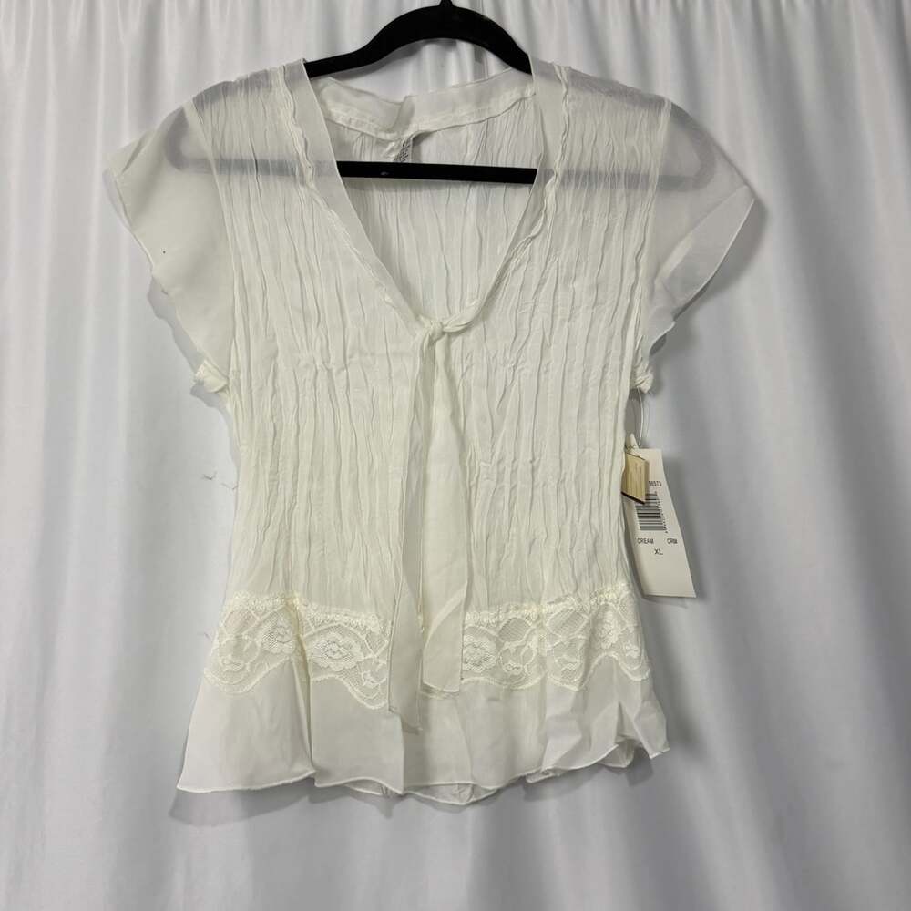 NWT S.L.B. Coquette Fairycore Ivory Crinkle Lace Flutter Sleeve Blouse Sz XL